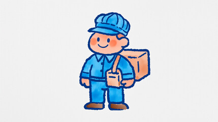 Fototapeta premium Cute kids in different professions: mail carrier. Cartoon children dream jobs collection, watercolor style illustration.