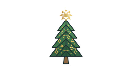 Fototapeta premium A minimalist illustration of a decorated evergreen tree with a golden star topper