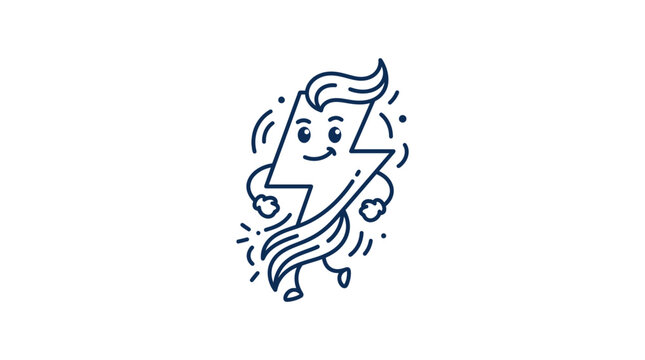 A cute cartoon lightning bolt character with a friendly face and limbs