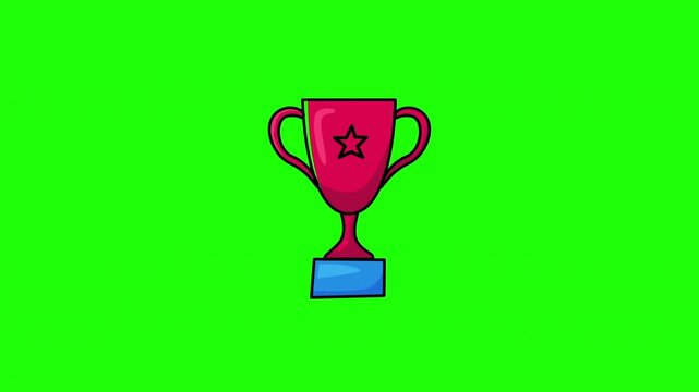 Animated trophy award icon with star, winner achievement symbol, flat doodle style, green screen and white background versions, video