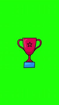 Animated trophy award icon with star, winner achievement symbol, flat doodle style, green screen and white background versions, portrait video