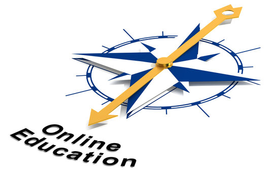 Online education word with golden arrow on compass