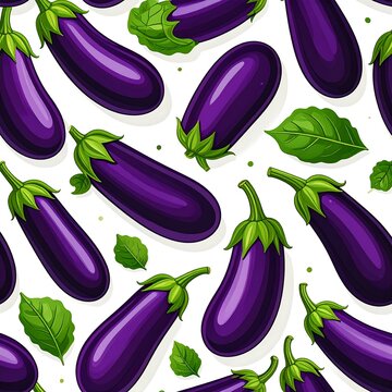 Purple eggplant leaves on white background.