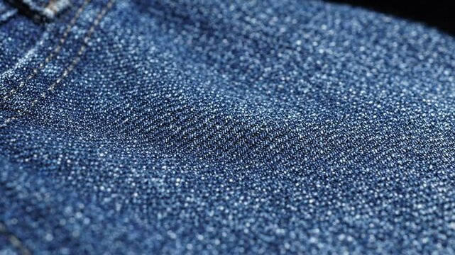 Extreme macro closeup of premium blue denim weave fabric with detailed texture and rich indigo color, perfect for textile or fashion backgrounds