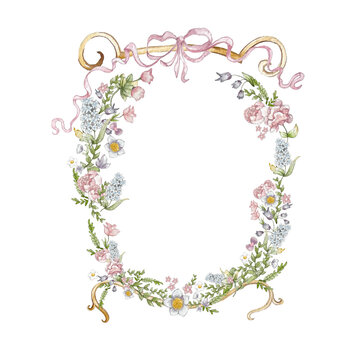 floral frame watercolor pastel colour sweet illustration