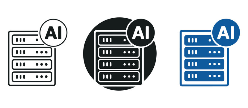 Artificial intelligence server logo, data center icons, cloud computing, ai network, database, hosting, cybersecurity, and technology vector design for web and branding.