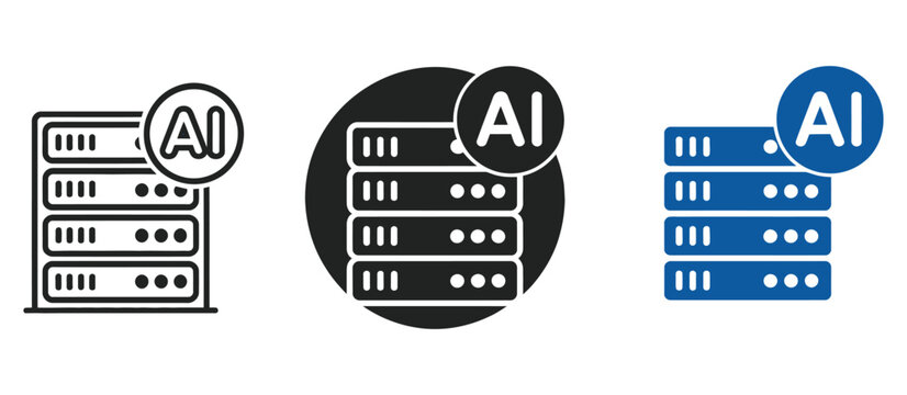 Artificial intelligence server logo, data center icons, cloud computing, ai network, database, hosting, cybersecurity, and technology vector design for web and branding.