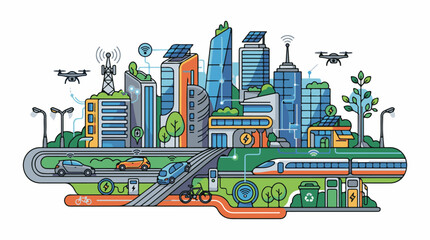 Fototapeta premium Futuristic city with clean energy transportation and technology integration
