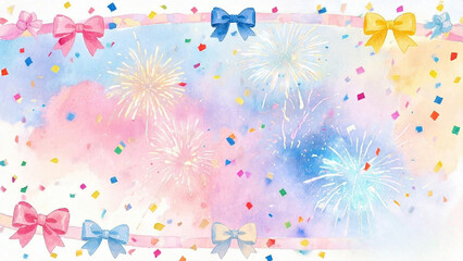Fototapeta premium Watercolor Fireworks, Confetti, and Balloons in Bright Joyful Hues