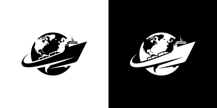 Global Shipping Logistics Vessel Earth Logo Design