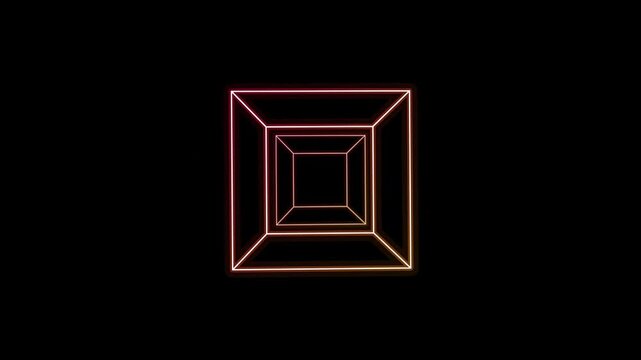 3D Tesseract Cube Crimson Orange Neon Laser Wireframe Seamless Loop Background