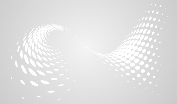 Abstract white halftone fantasy wave background with copy space, white dots pattern on gray background