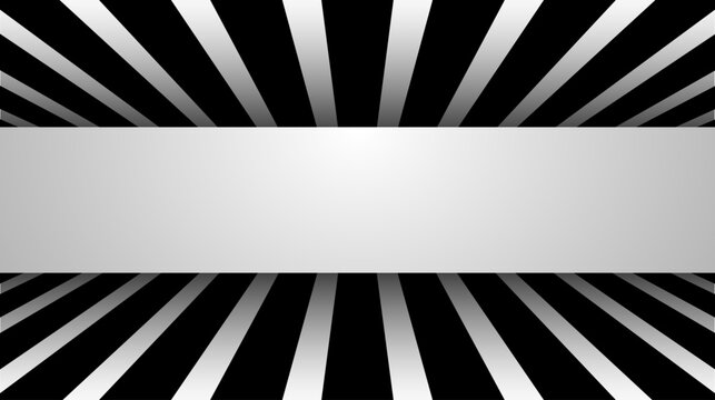 Black and white abstract background with horizontal banner copy space, minimalist monochrome optical illusion background with perspective lines.