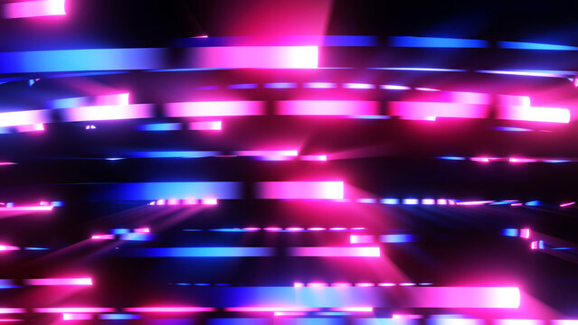 Abstract neon background with glowing pink and blue light rays, futuristic cyber digital lines tech backdrop.
