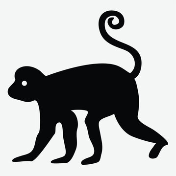 Monkey Silhouette Vector Isolated on White