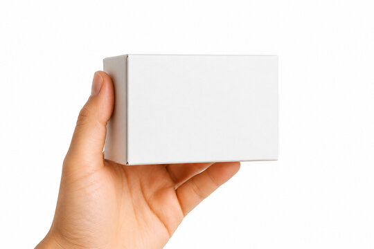Hand Holding Blank White Rectangular Paper Box Mockup