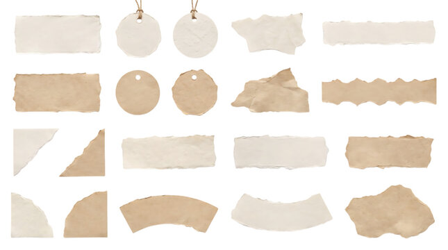 Set of vintage paper labels and torn craft paper tags