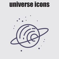 Planet with orbital ring icon representing saturn and cosmic space elements © KH