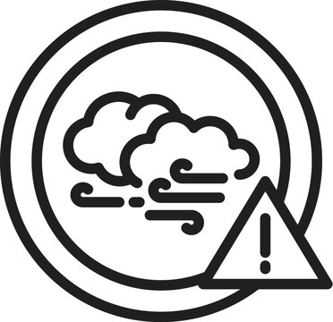 Weather warning icon, storm alert symbol, wind cloud sign, caution vector