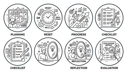 Obraz premium Business Planning, Progress, Reflection and Evaluation Cycle Icons Set