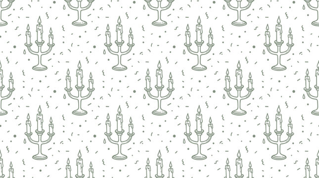 Seamless pattern with hand drawn candelabra and candles vector illustration