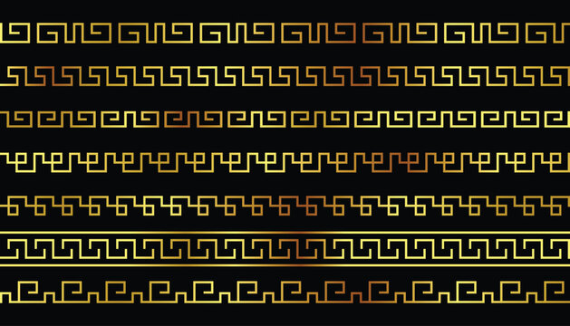 Greek key pattern golden vector illustration on transparent background