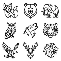 Obraz premium A collection of geometric animal icons rendered in a minimalist black and white line art style