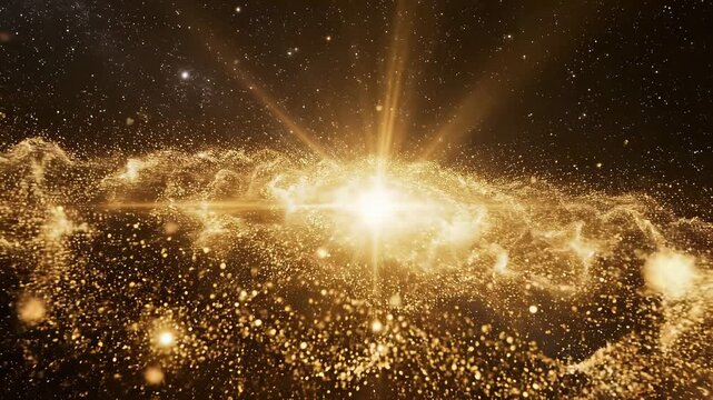 Golden Cosmic Particle Galaxy Space Universe Background Animation Loop Motion Beyond Star Nebula Dust Astronomy