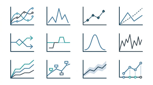 Collection of various hand-drawn charts and graphs illustrating data trends.