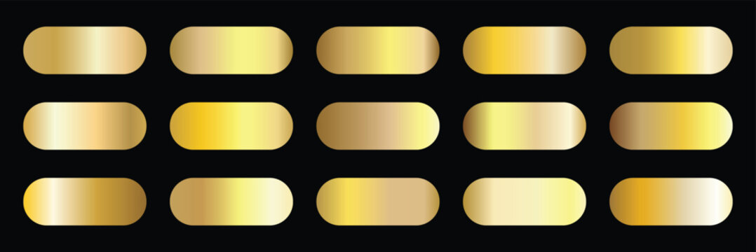 Elegant classic gold gradient swatches collection. Metallic textures with polished shine and smooth. Glossy palette. premium and luxury designs ..