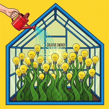 Light Bulbs Growing in a Greenhouse Symbolizing Creativity and Innovation Vector Illustration