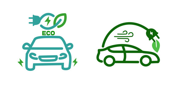  ​Hybrid Electric Vehicle and Eco Leaf Line Icons Set
