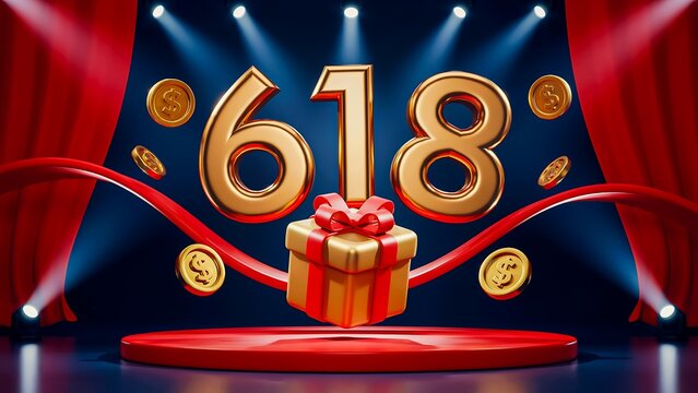 618 shopping festival promotion with gift box and discount celebration
