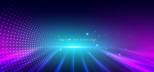 Circle particle hi tech neon blue light ray on dark blue background. Futuristics technology concept. © chaninan