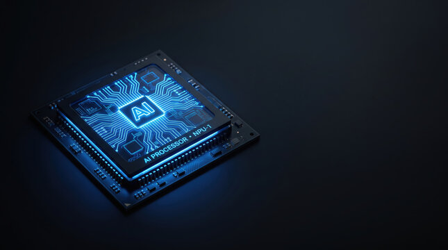 Futuristic AI Processor with Neon Glow on Dark Background