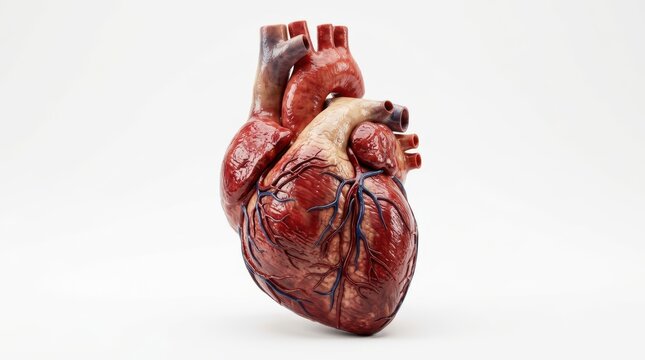 Anatomically correct human heart model isolated on white background