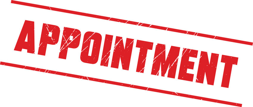 APPOINTMENT: A slanted red ink rubber stamp mark on a clean white background surface area.