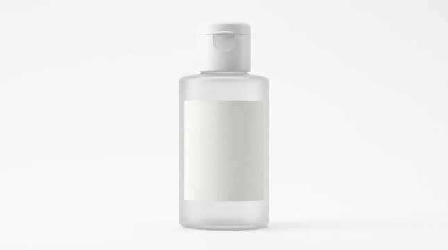 A clear plastic bottle with a white pump dispenser and blank label for customizable product packaging