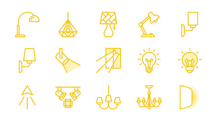 Obraz premium Collection of Yellow Line Art Icons for Lighting Fixtures and Lamps