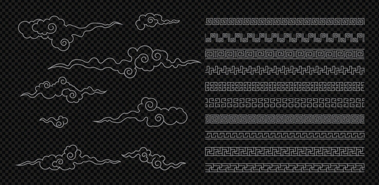 Japanese Chinese cloud ornament and greek key pattern collection