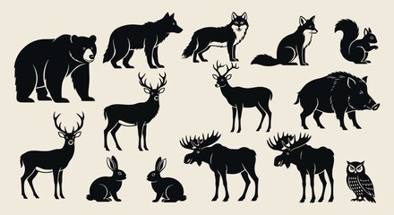 Collection of Various Wild Animals Including Bears Deer and Moose. © Pasni