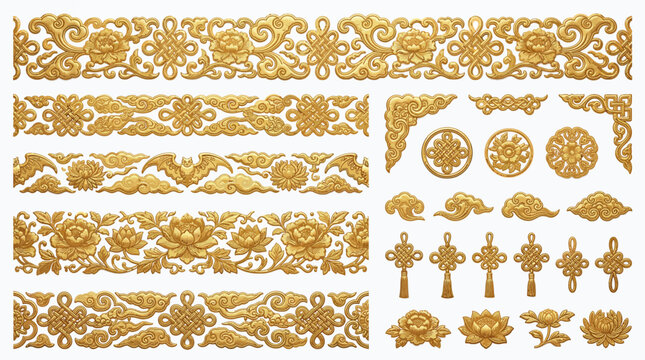 Golden jade pendant decor adorned with Chinese inspired motifs and patterns