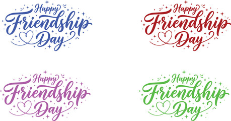 International happy friendship day typography colorful lettering designs for social media celebrations © MdRiyad