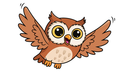 Fototapeta premium Cute Cartoon Owl with Large Eyes and Outstretched Wings.