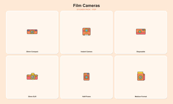 Film camera types and styles colorful stickers