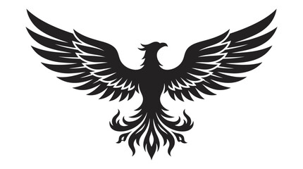 Obraz premium A stylized black silhouette of a mythical bird with wings spread wide