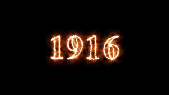 Animated glowing number 1916 with realistic fire and flame effects on a dark background. Perfect for countdowns, year transitions, presentations, and motion graphics projects.