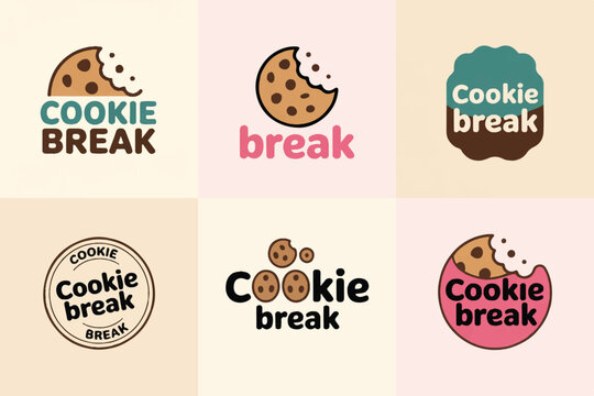 Collection of branding logos for bakery featuring cookie snacks with bites and playful typography for cafe menu or packaging.