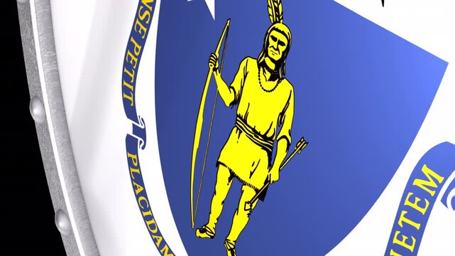 Metallic Shield Transitions with the Flag of State of Massachusetts of United States of America