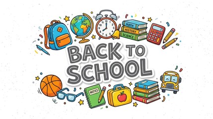 Fototapeta premium Vibrant back to school illustration with educational icons and supplies